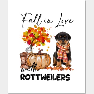 Fall In Love With Rottweilers Fall Pumpkin Thanksgiving Posters and Art